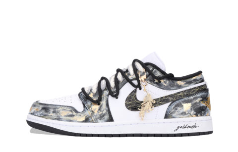 Jordan Air Jordan 1 Gold Rush Abrasion Resistant Low top Vintage Basketball Shoes Unisex Black Gold