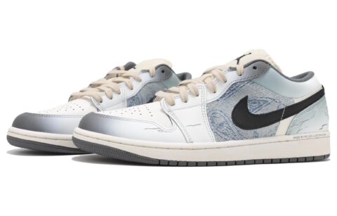 Jordan Air Jordan 1 Abrasion Resistant Low top Vintage Basketball Shoes Unisex White Blue