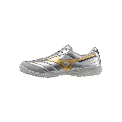 Mizuno MORELIA SALA Synthetic Leather Slip Resistant Soccer Shoes Unisex Gold Silver