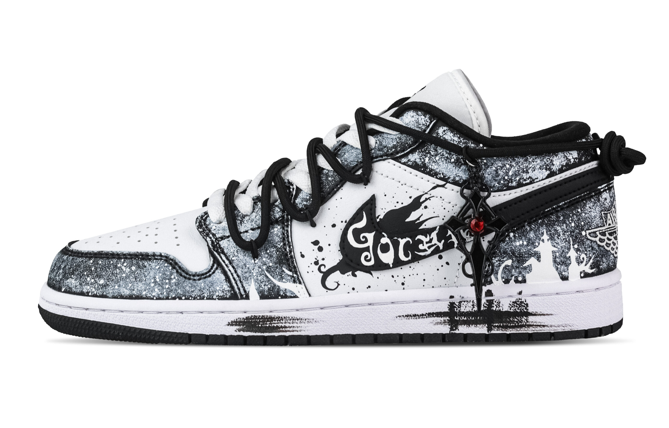 Jordan Air Jordan 1 Haunted Castle Low top Vintage Basketball Shoes Unisex Black White