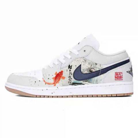 Jordan Air Jordan 1 Slip Resistant Abrasion Resistant Low top Vintage Basketball Shoes Unisex White