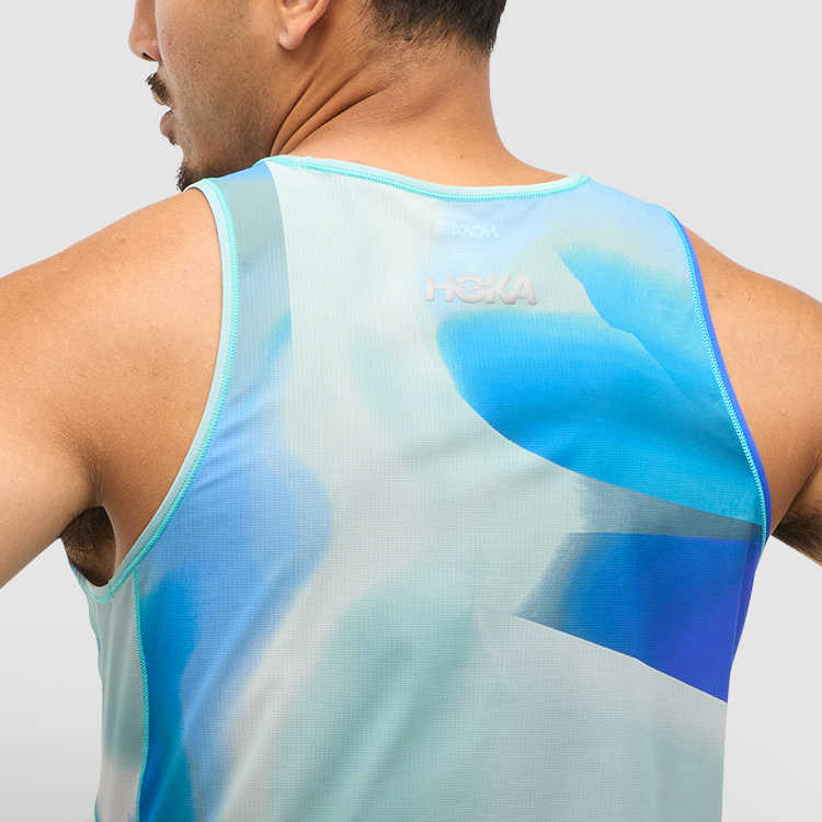 HOKA ONE ONE Running Tank Top Men’s Blue Print
