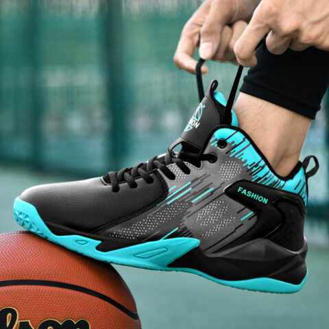 BIANSULONG Slip Resistant And Abrasion Resistant Coverage High top Basketball Shoes Unisex Black Turquoise
