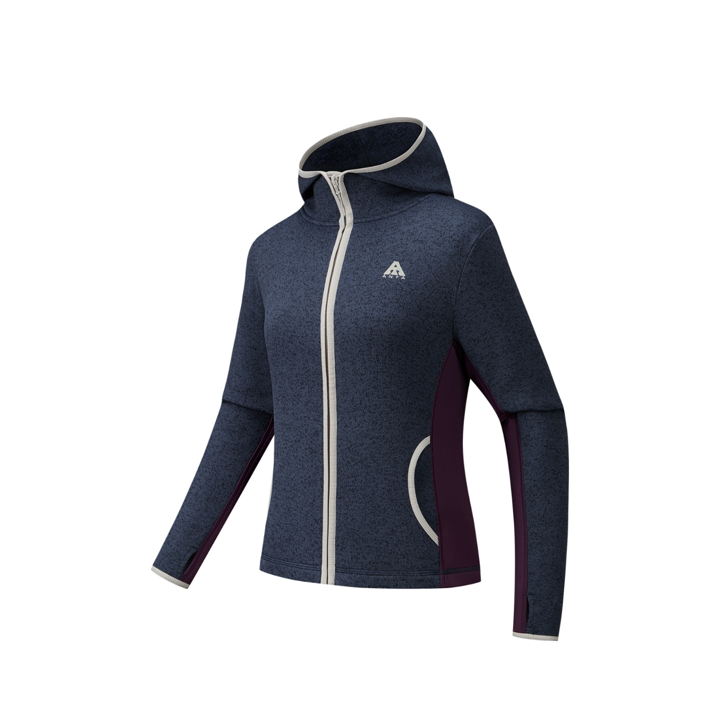 Anta Outdoor Collection Liner Coat, Thick Needle Fleece Garment Women's Maya Blue Flower Gray