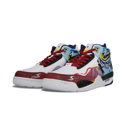 Nike Flight Legacy Ne Zha Conquers The Sea Abrasion Resistant Mid top Vintage Basketball Shoes Men’s White Blue