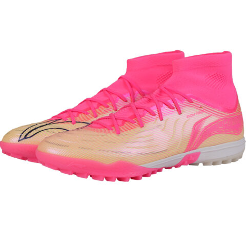 Li Ning TF Turf Artificial Turf, Firm Ground Cushioning Slip Resistant Soccer Shoes Men’s Pink Ocean