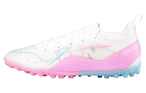 Li Ning Comfortable TF Turf Synthetic Leather Wear resistant And Lightweight Soccer Shoes Men’s White Pink