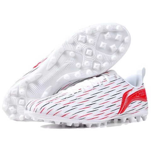 Li Ning MG Multi Ground Artificial Turf Pu Abrasion Resistant Breathable Soccer Shoes Unisex Pink White Red