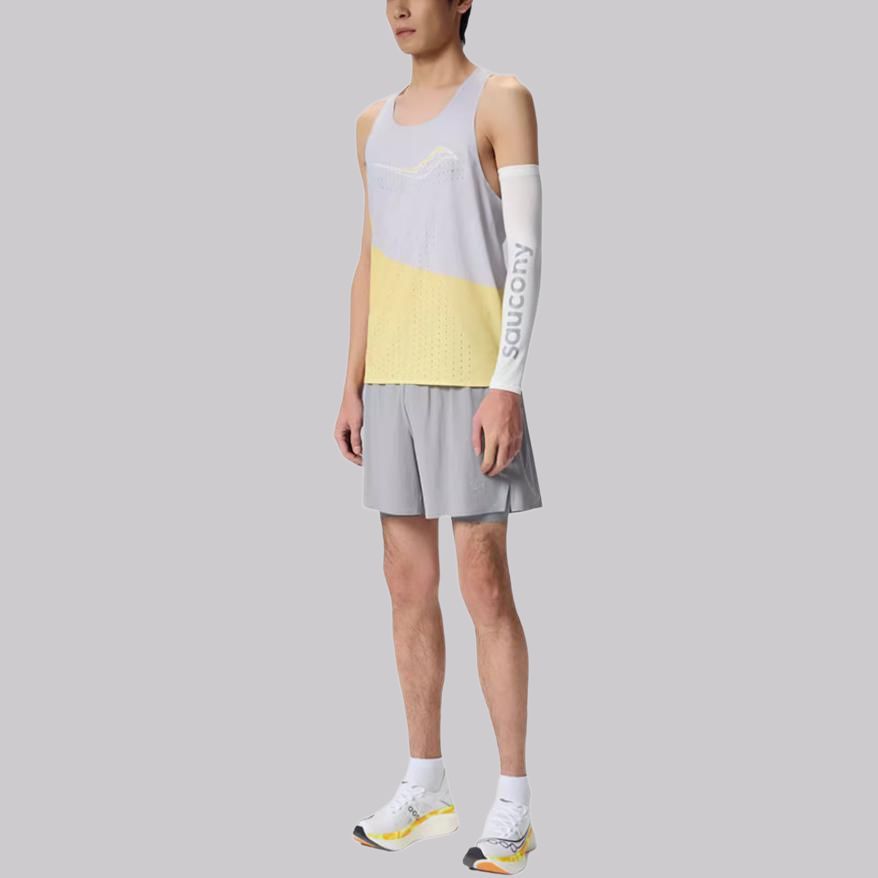 Saucony Running Tank Top Unisex Orange Yellow & Premium Gray Print