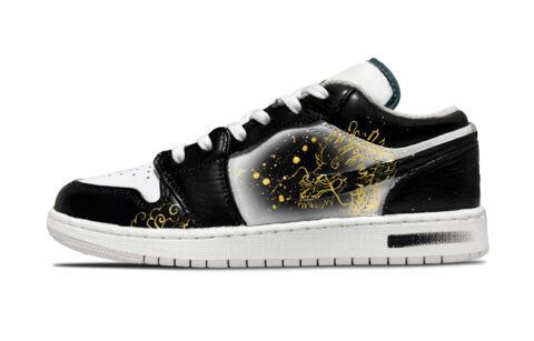Jordan Air Jordan 1 Ink Scale Subtle Flow Leather Abrasion Resistant Low top Vintage Basketball Shoes Unisex Black Gold