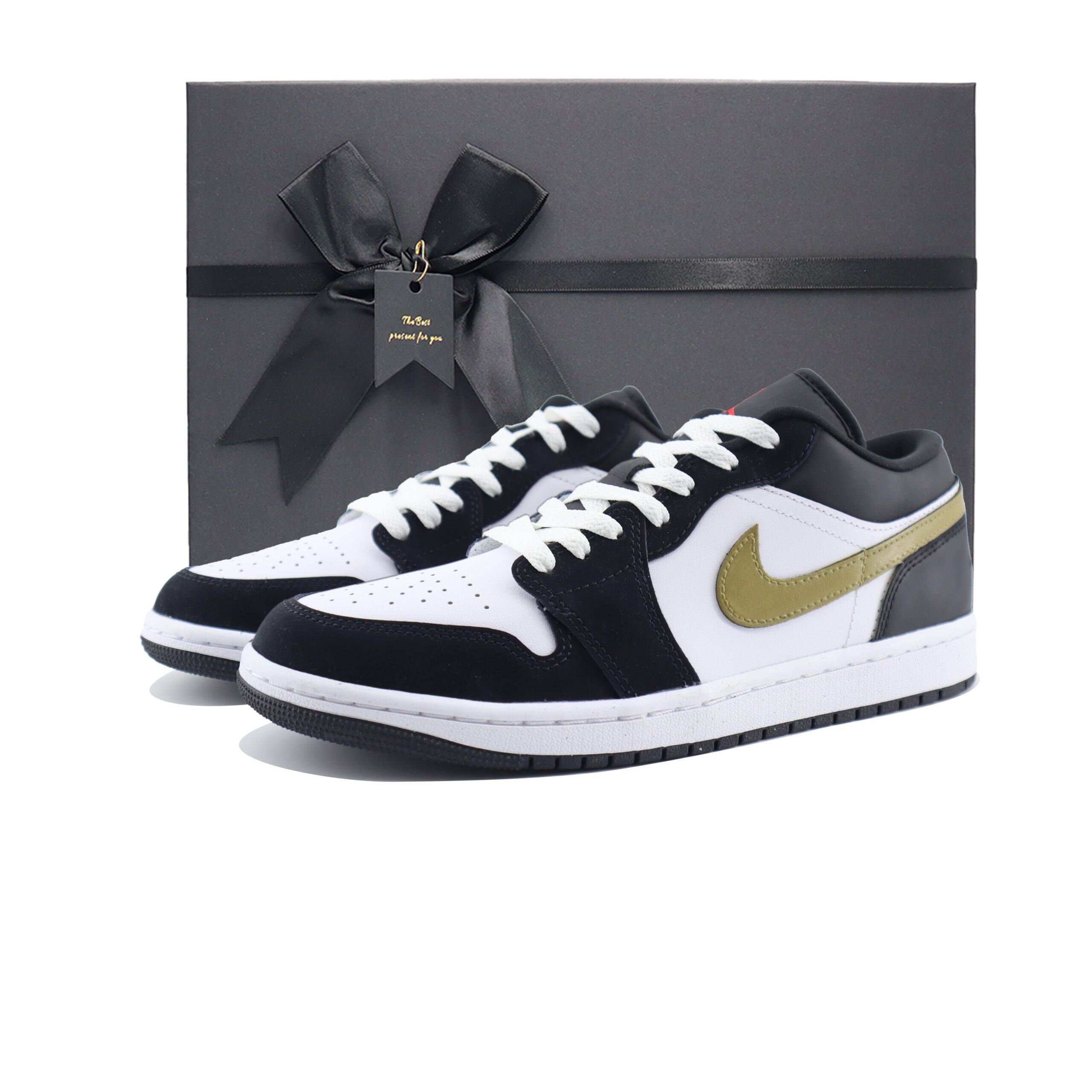 Jordan Air Jordan 1 Slip Resistant Abrasion Resistant Low top Vintage Basketball Shoes Unisex Black White Brown