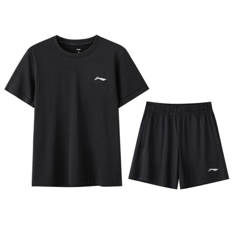 Li Ning Casual Sportswear Men's Set Black Crew Neck Moderate