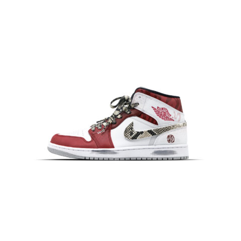 Jordan Air Jordan 1 Mid ‘Milk Snake, Chinese Year, Shopping Bag Mid top Vintage Basketball Shoes Men’s Red White