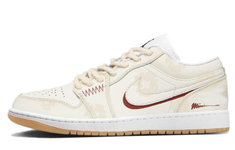 Jordan Air Jordan 1 Abrasion Resistant Low top Vintage Basketball Shoes Unisex Ecru