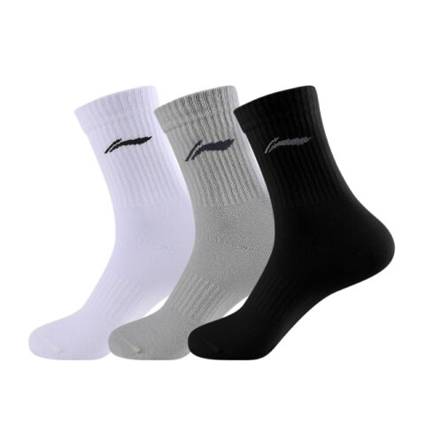 Li Ning Crew Socks Unisex Black White Gray