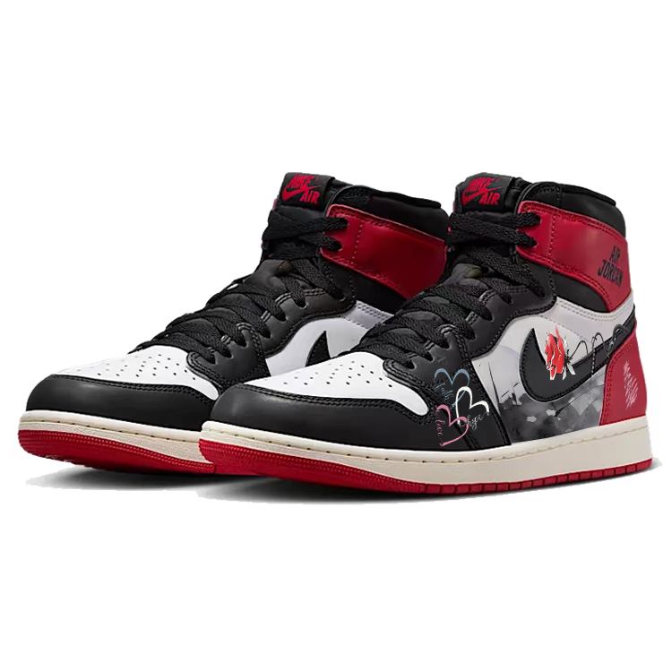 Jordan Air Jordan 1 Heartbeat Lover, Rose Heart Slip Resistant Abrasion Resistant High top Vintage Basketball Shoes
