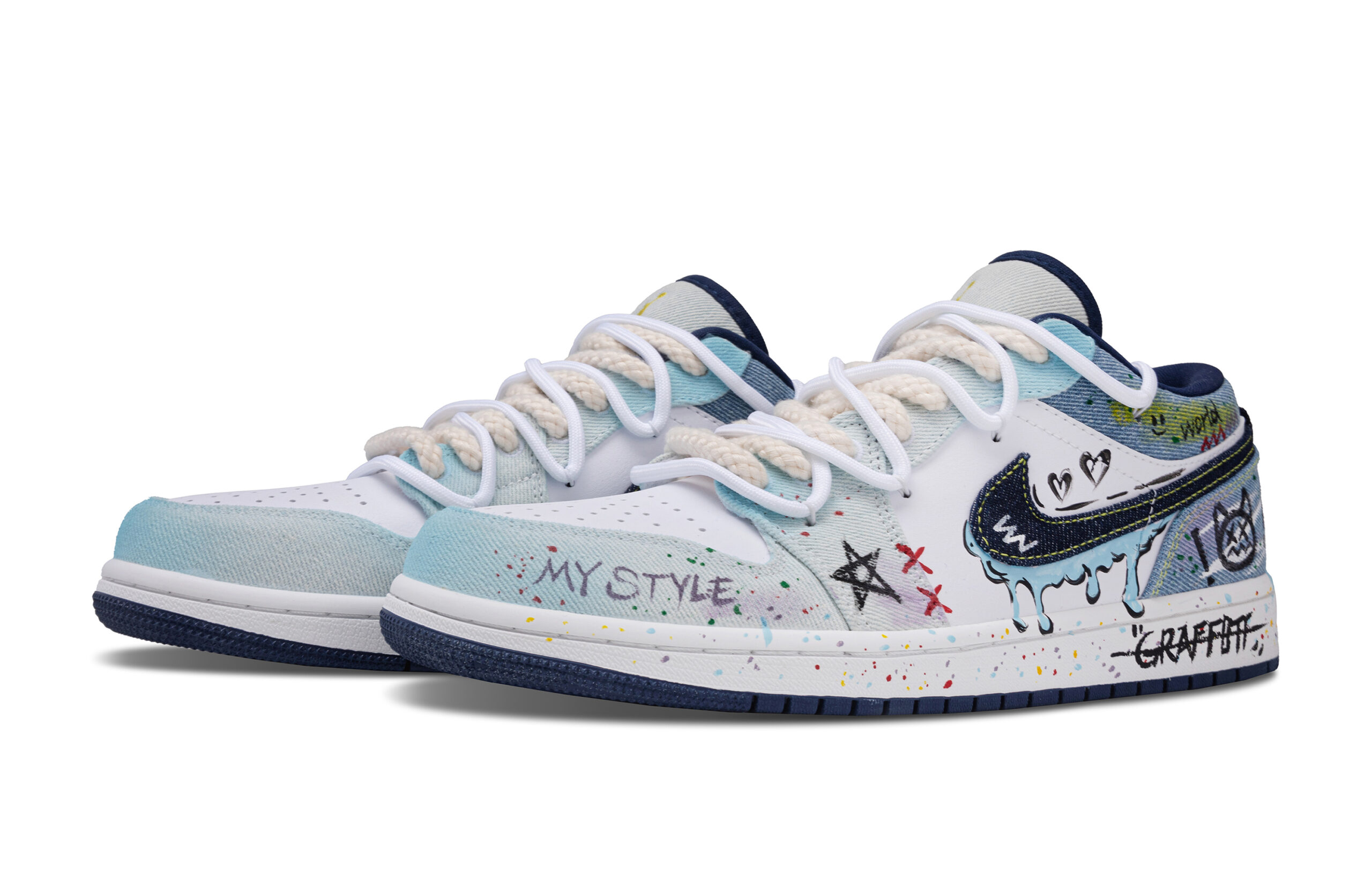 Jordan Air Jordan 1 Graffiti Style Abrasion Resistant Low top Vintage Basketball Shoes Men’s