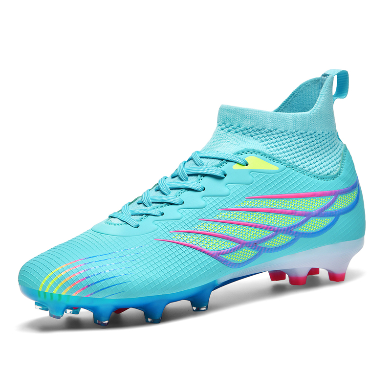 TONYBEAR Soccer Shoes Unisex Mid Top Aqua/White/Orange/Black