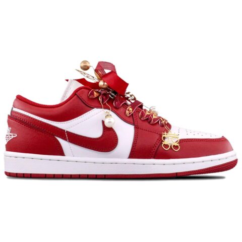 Jordan Air Jordan 1 Cushioning, Wear Resistant Low top Vintage Basketball Shoes Unisex Gold, Red