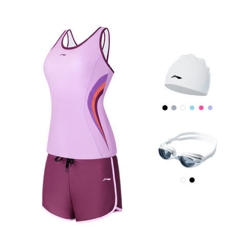 Rose Purple[Swimsuit+Swimming Cap+Swim Goggles]