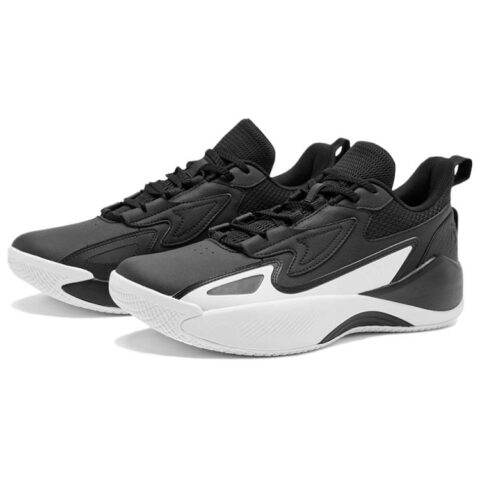 QIAODAN Slip Resistant Abrasion Resistant Low top Cushioning Basketball Shoes Men’s Black White