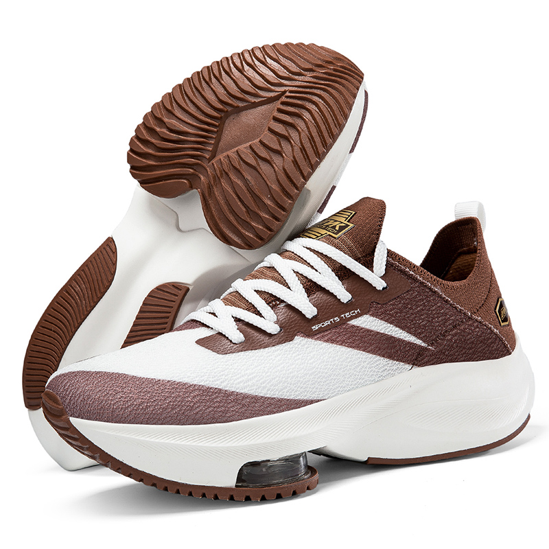 JINLAIKE Cushioning Slip Resistant Abrasion Resistant Coverage Low top Air Cushion Running Shoes Unisex White Brown