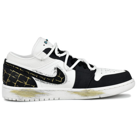 Jordan Air Jordan 1 Lightweight Low top Vintage Basketball Shoes Men’s Black White Gold