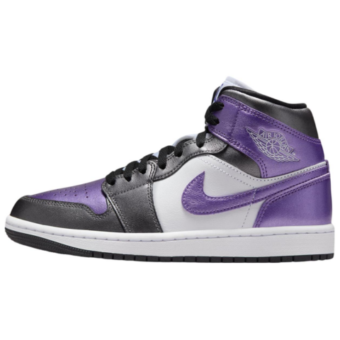 Jordan Air Jordan 1 Slip Resistant Abrasion Resistant Mid top Vintage Basketball Shoes Women’s Silver White Purple