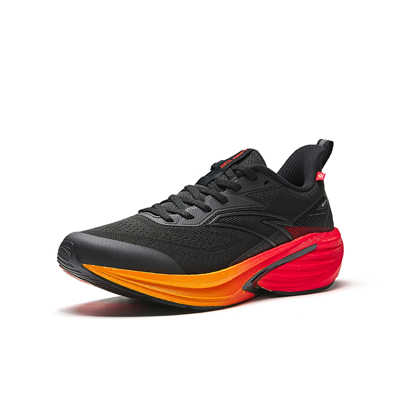 Anta Rocket 7 Textile, Rubber Low top Running Shoes Men’s Basic Black/Flame Orange Red