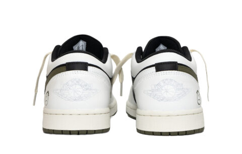 Jordan Air Jordan 1 Black Green Olive, Small Barb 5.0 Leather Abrasion Resistant Breathable Low top