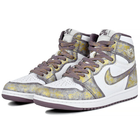 Jordan Air Jordan 1 Abrasion Resistant High top Vintage Basketball Shoes Unisex Classical Style Purple Gold