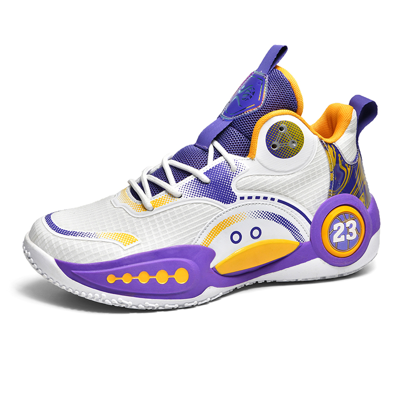 BIANSULONG Cushioning Slip Resistant Abrasion Resistant High top Basketball Shoes Unisex White Purple