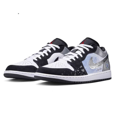 Jordan Air Jordan 1 Slip Resistant Abrasion Resistant Low top Vintage Basketball Shoes Men’s Black White Blue