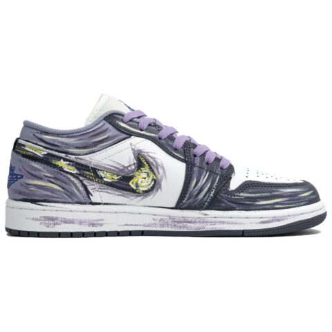 Jordan Air Jordan 1 Low Myriad Flowers, Purple Starry Night, Shopping Bag Slip Resistant Abrasion Resistant Low top