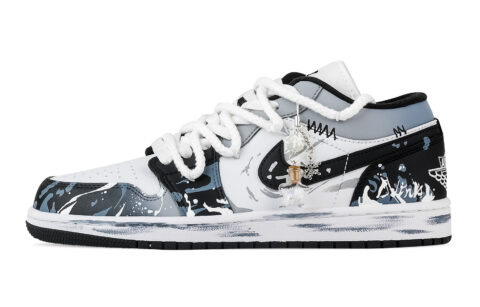 Jordan Air Jordan 1 River Ink Self Ignition Low top Vintage Basketball Shoes Unisex Black White Blue