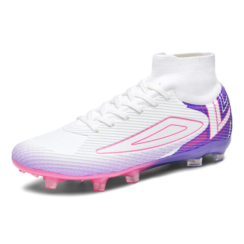 Keliqee FG Firm Ground Soft Ground Slip Resistant, Abrasion Resistant, Breathable Soccer Shoes Unisex White Purple Pink