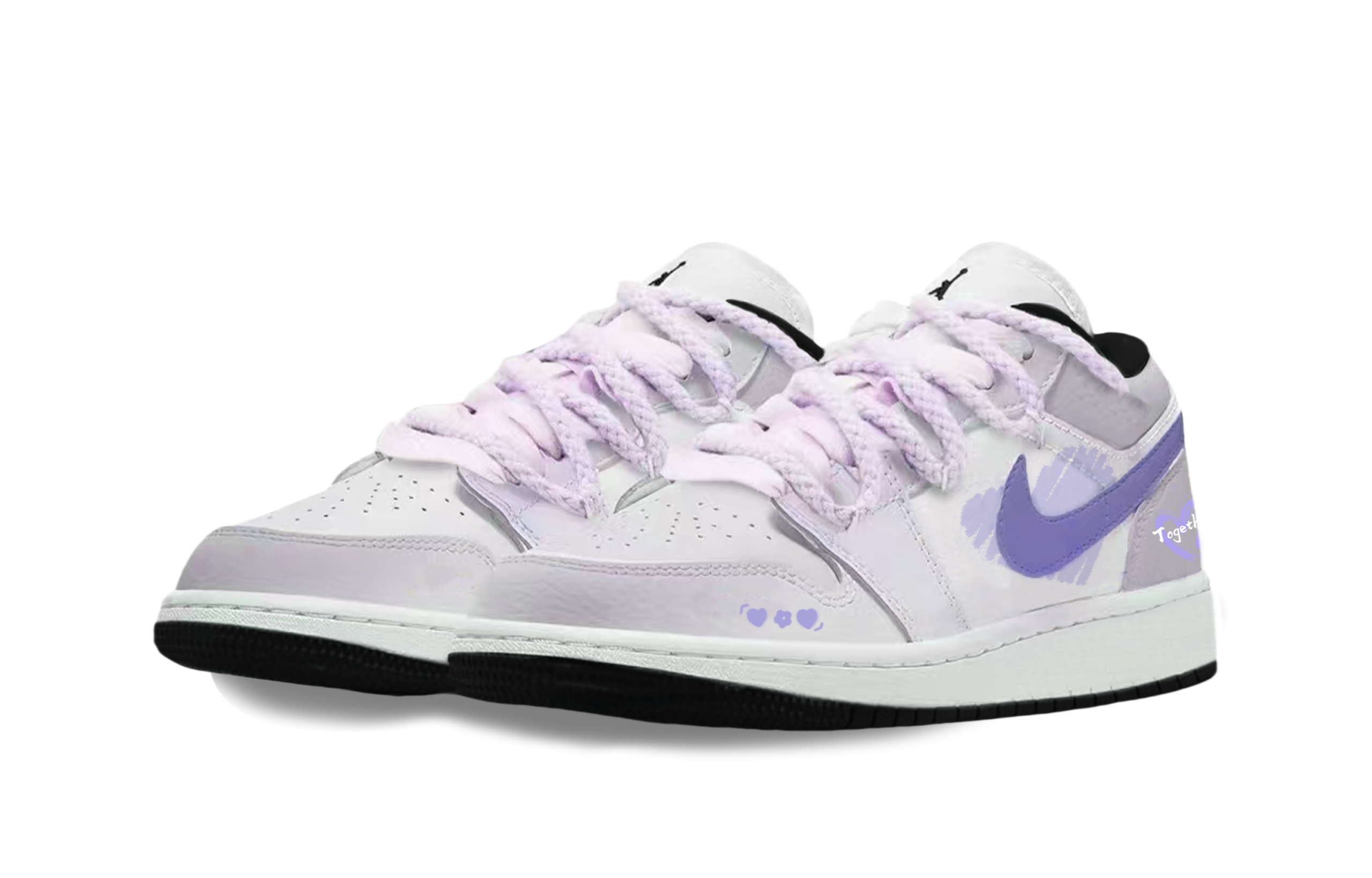 Jordan Air Jordan 1 Low Heartbeat Moment Abrasion Resistant Low top Vintage Basketball Shoes Unisex White Purple