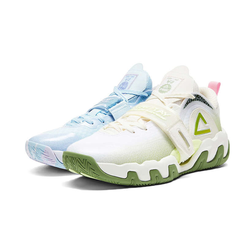 PEAK Yanwu 1.0 Cushioning Slip Resistant Abrasion Resistant Low top Basketball Shoes Men’s Blue Green Mismatched