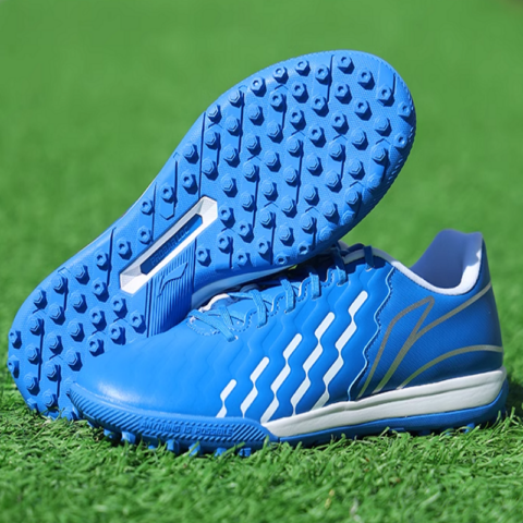 Li Ning Brocade TF Turf Artificial Turf Cushioning, Wear Resistant Soccer Shoes Men’s Blue