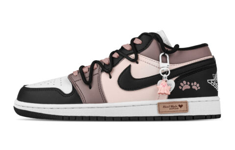 Jordan Air Jordan 1 Dense Cat Paw Low top Vintage Basketball Shoes Unisex Black White Pink