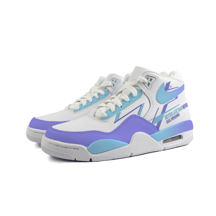 Nike Flight Legacy Slip Resistant Abrasion Resistant Mid top Vintage Basketball Shoes Unisex White Purple