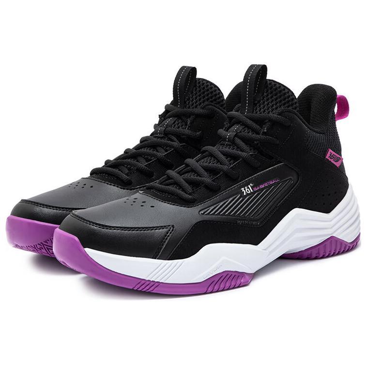 361° Burning Ball Game Cushioning Abrasion Resistant Breathable High top Basketball Shoes Men’s Black Purple