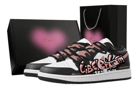 Jordan Air Jordan 1 Street Graffiti, Heart Box Abrasion Resistant Low top Vintage Basketball Shoes Women’s Black Pink