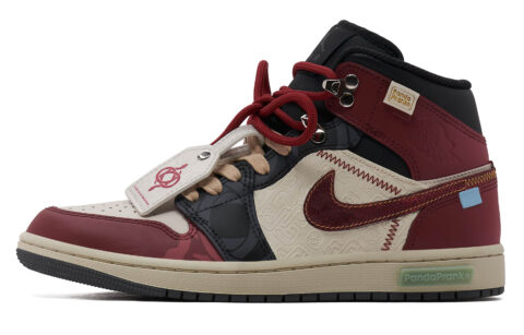 Jordan Air Jordan 1 Slip Resistant Mid top Vintage Basketball Shoes Unisex Beige Black Red