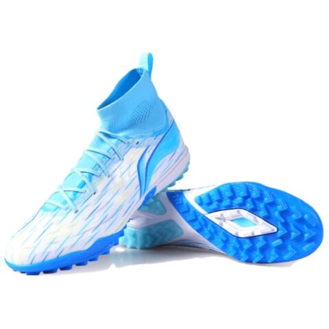 Li Ning TF Turf Artificial Turf Slip Resistant Abrasion Resistant Soccer Shoes Men’s White Blue