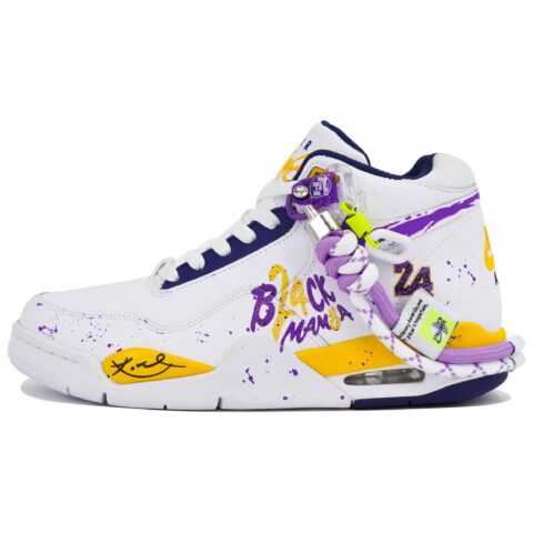 Nike Flight Legacy Slip Resistant Abrasion Resistant Mid top Vintage Basketball Shoes Men’s White Blue Yellow
