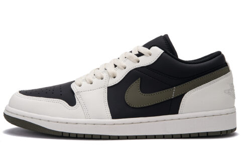 Jordan Air Jordan 1 Slip Resistant Abrasion Resistant Low top Vintage Basketball Shoes Unisex Black White Green
