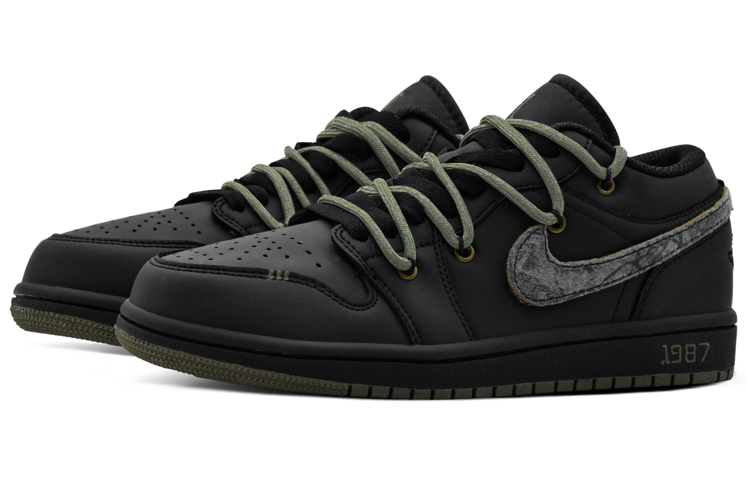 Jordan Air Jordan 1 Low top Vintage Basketball Shoes Unisex Black Green