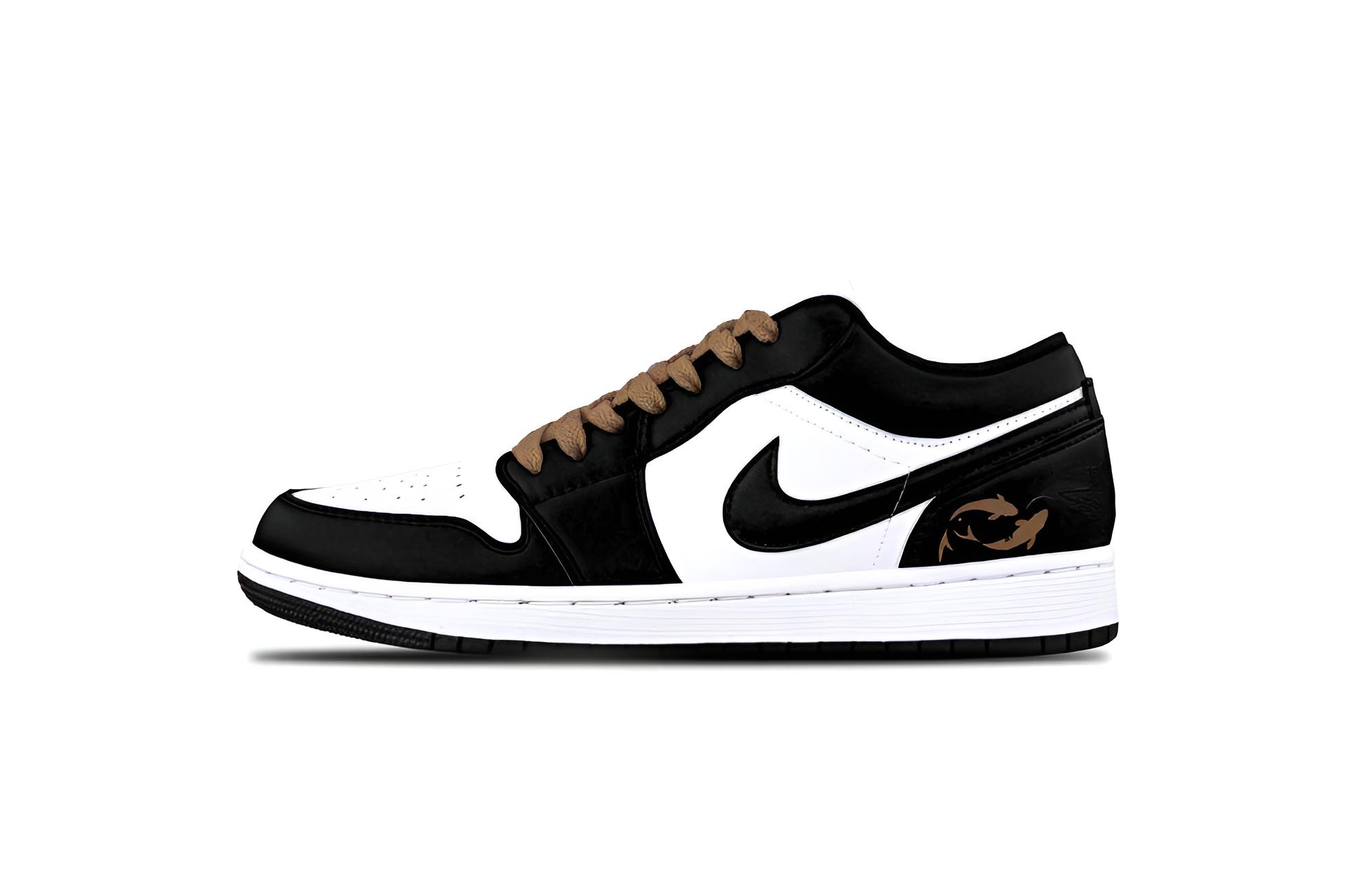 Jordan Air Jordan 1 Brown Warrior Cushioning, Wear Resistant Low top Vintage Basketball Shoes Unisex Black White