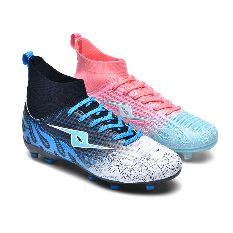 XISAILONG AG Artificial Ground Slip Resistant Coverage Slip Resistant Coverage Soccer Shoes Unisex Pink Blue Mismatched